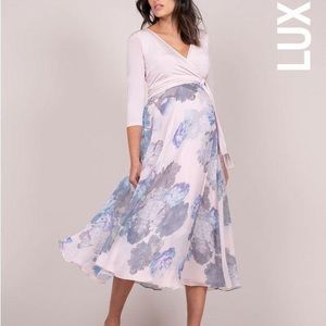 Pastel Floral Wrap Maternity & Nursing Midi Dress